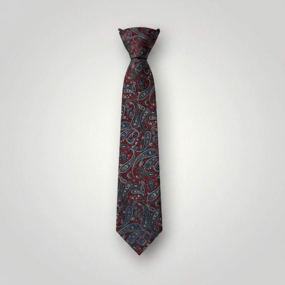 Isaco Necktie Red Paisley Silk Italy Classic Formal Preppy Sartorial Business